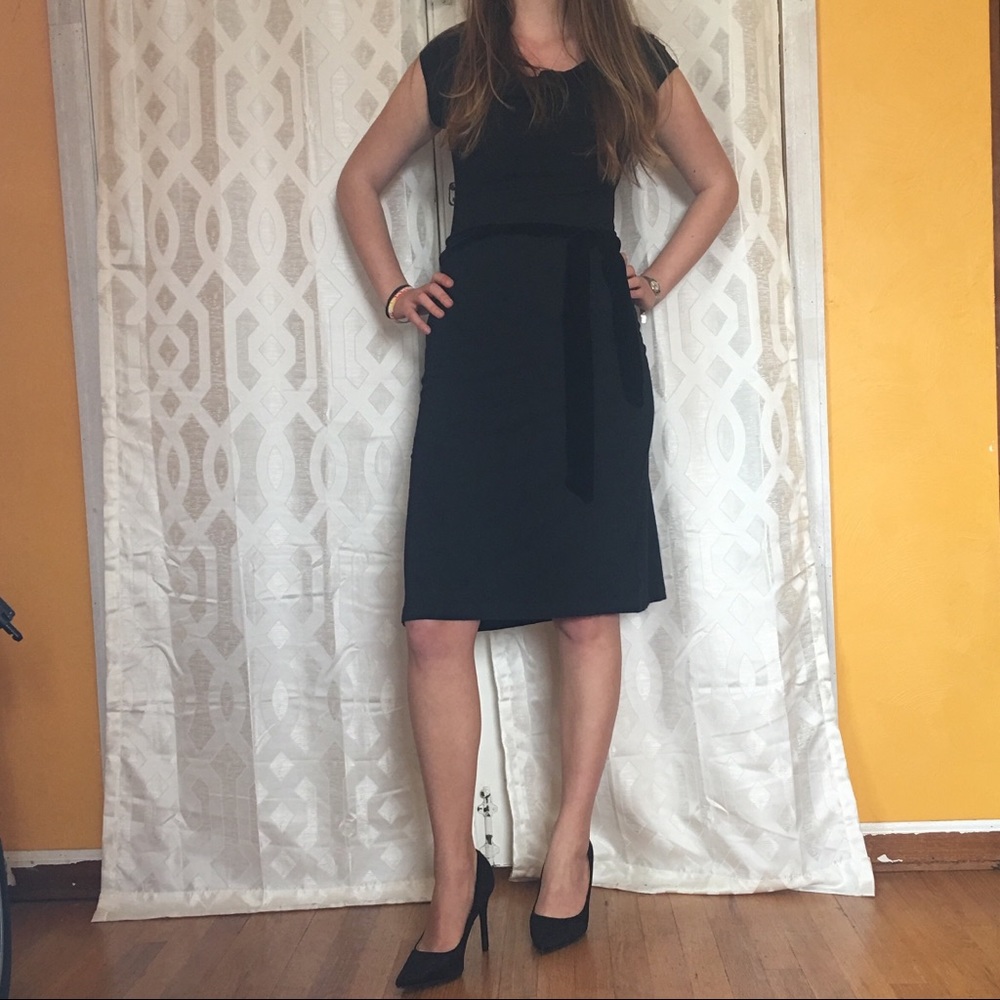 Banana Republic black cowl neck midi dress